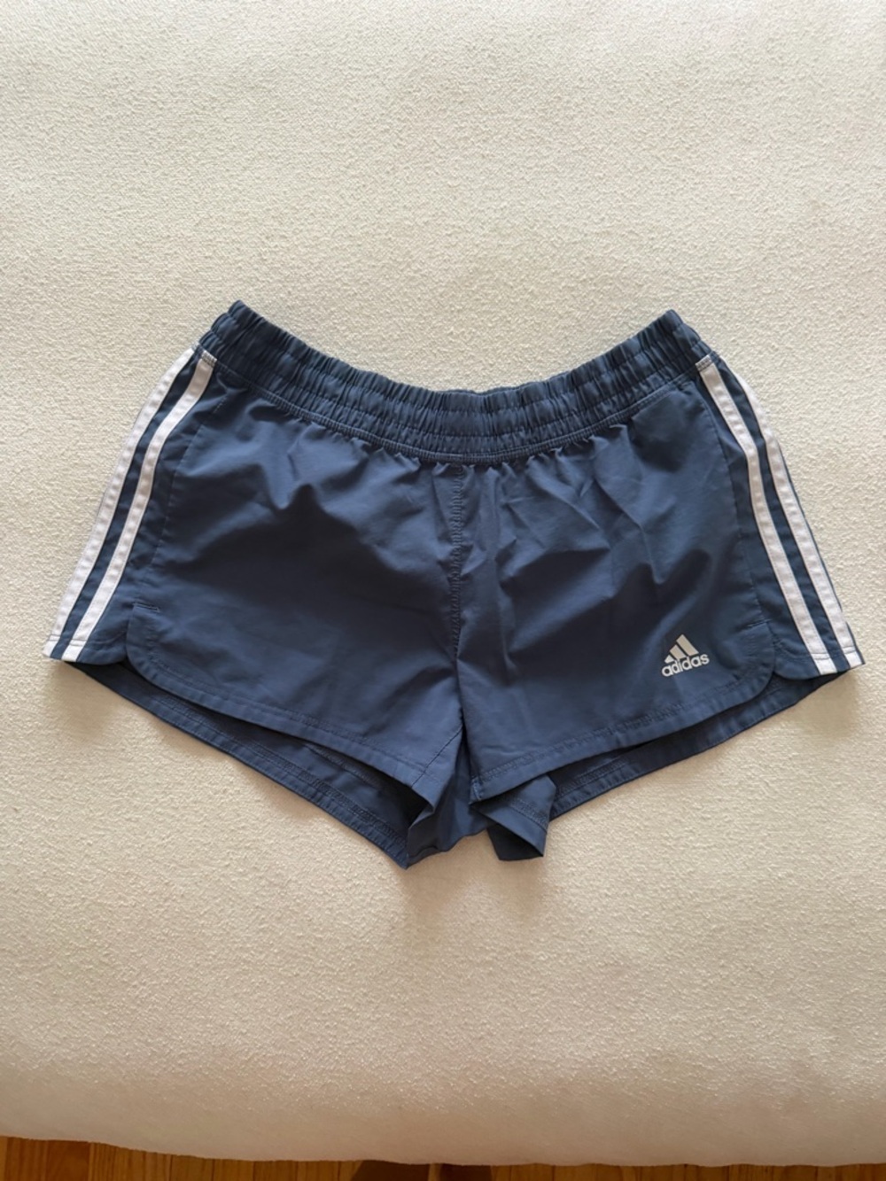adidas Women's Dark Blue Athletic Shorts with White Stripes